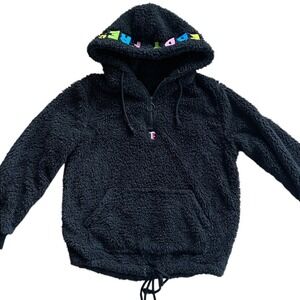Teddy Fresh‎ Black Sherpa Pullover 1/4 Zip Hoodie Small